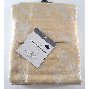 NEW Threshold Damask Tablecloth Oblong Beige White Modern Cottage 60x84